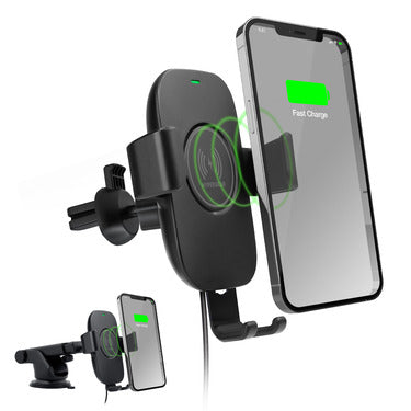 HyperGear HyperGear Car Charger Qi 15W Vent - Dashboard - Windshield Mount 360 Degree Swivel Base Fast Charging - Black