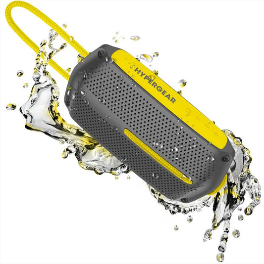 HyperGear Speaker Bluetooth 10W Waterproof IPX4 Hands Free Music + Calls, Hang Cord Great for Shower, on the Water Camping 4Hr Battery Life - Yellow