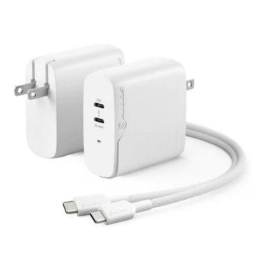 Alogic Alogic Wall Charger 2 Port 68W GaN PD 2x USB-C (50-60W + 18W)& 6ft USB-C to USB-C 100W Cable - White (UPC: