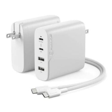 Alogic Wall Charger 4 Port 100W GaN PD 2x USB-C (65-100W + 18W)+ 2x USB-A (both 12W) with 6ft USB-C to USB-C 100W Cable - White