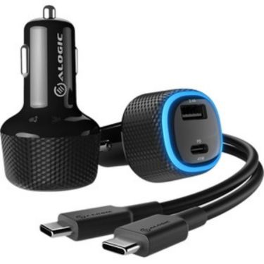 Alogic Alogic Car Charger 2 Port USB-C 45W Power Delivery USB-A 12W Fast Charge For Laptops Tablets & Phones Cable X- Black