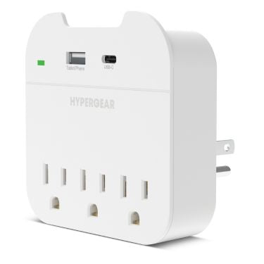 HyperGear HyperGear Wall Charger Outlet Extender Charge 5 Devices at Once - 3AC 1x USB-C (3 Amp) 1x USB-A (2.4 Amp) Built in