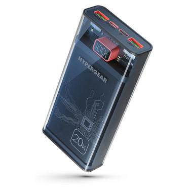 HyperGear HyperGear Powerbank 20000mAh ClearCharge XL 3 Port USB-A x2 (22.5W) USB-C (20W) PD Fast Charge - Clear (UPC: