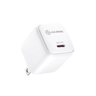 Alogic Alogic Wall Charger 1 Port 30W USB-C Mini GaN Fast Charge Portable Foldable Prongs - White (UPC: 93507840279170)