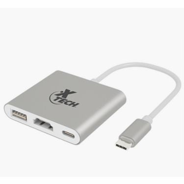 Xtech Xtech Adapter USB-C 3-in-1 (USB-A 3.0 HDMI 4K USB-C 3.1) Gold Plated 6in - Silver (UPC: 7983022300570)