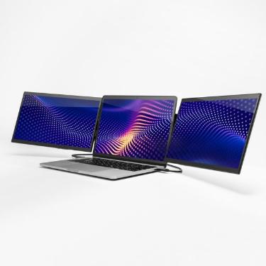SideTrak Laptop Monitor 13.3in 2-Pack Triple Swivel Pro Portable Monitor Rotate 360 Deg Attach to Laptop Kickstand HDMI & USB-C Cables PC/MAC/Chrome - Black