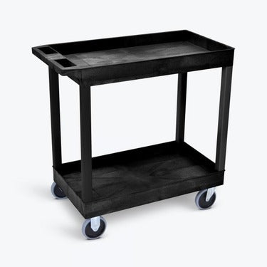 Luxor AV Cart 32in Molded Plastic 2 Shelves Heavy Duty HDPE (high-density polyethylene) up to 250lbs Casters with Locking Ergonomic Push Handle - Black