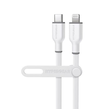 HyperGear Charge & Sync PD Lightning MFI to USB-C Flexi Pro Cable 6ft PD up to 60W Fast Charge 480Mbps High Speed - Soft Touch Silicone - White
