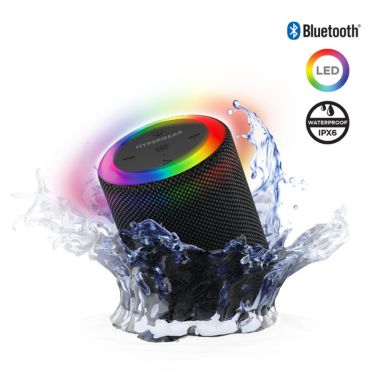 HyperGear Speaker Bluetooth Halo 5W LED Light Ring 6 Modes IPX6 Waterproof Rapid Recharge HD Sound & Bass 4Hrs Battery Life - BT / MicroSD / Aux Inputs - Black