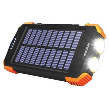 HyperGear Powerbank 10000mAh 3 Port (2x USB-A 18W 1x USB-C 20W PD) Rugged Solar IPX5 Dual LED Flashlights Built in Compass - Black