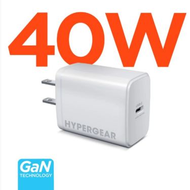 HyperGear HyperGear Wall Charger 1 Port 40W USB-C GaN Fast Charger with PPS PD SmartChip Technology - White (UPC: