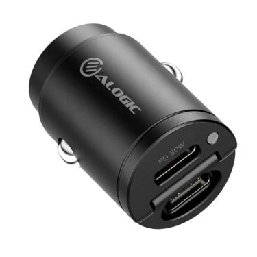 Alogic Car Charger 2 Port Rapid Charge Mini 30W 2x USB-C - Black