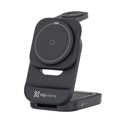 Klipxtreme Klipxtreme Qi Charging Stand 3 in 1 Phone (15W) Airpods (3W) Watch (2W) Foldable Stand LED Night Lamp 3ft USB-C Ca