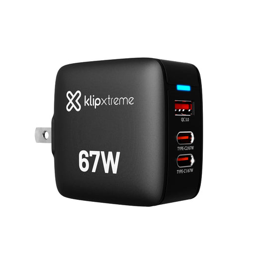Klipxtreme Wall Charger 3 Port 67W PowerWall 67 2x USB-C PD 3.0 1x USB-A QC 3.0 - Black