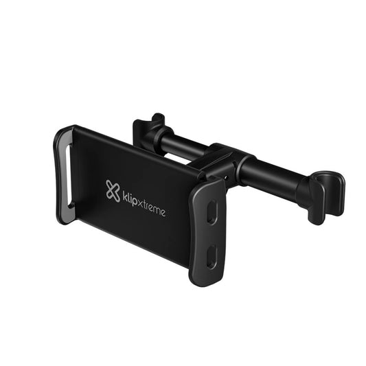 Klipxtreme Car Headrest Mount Mobile Devices up to 14In Tablet or Phone 360 Deg Rotation 210 Deg Tilt Tool Free Install Foldable Hanger - Black