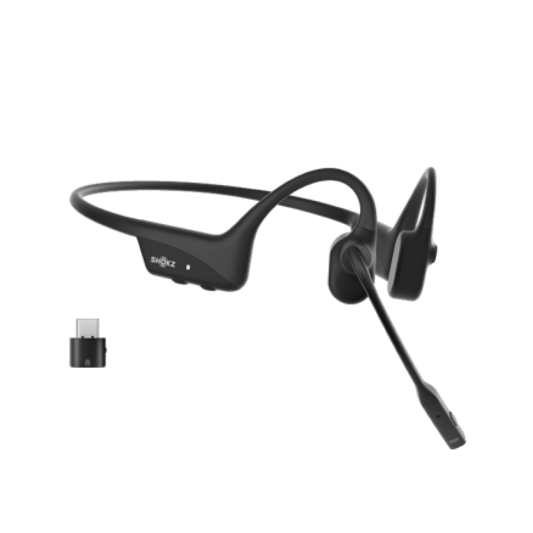 Shokz OpenComm2 2025 UC with USB-C Dongle Cosmic Black Bluetooth Stereo Headset Noise Cancelling Boom Mic with Mute Button - Bone Conduction - Zoom Certified