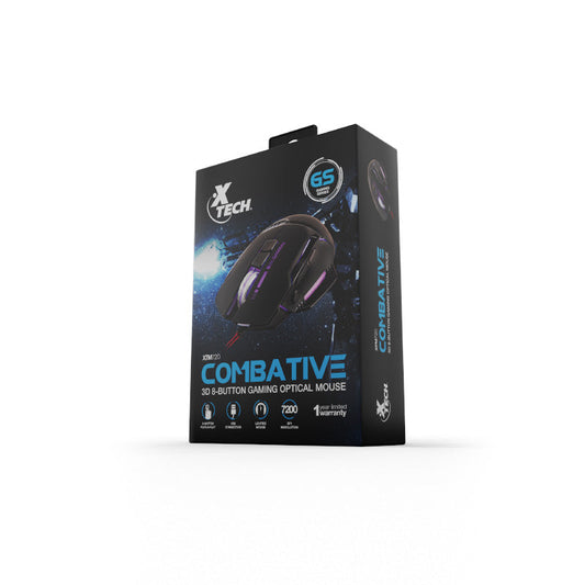 Xtech Xtech Gaming Mouse Wired Combative 3D 8 Button 4 Colour LED Fire Key Braided Durable Cable RGB Backlight 7200dpi