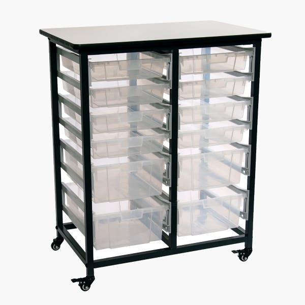 Luxor Mobile Bin Storage Unit - Large & Small Bin Storage 12 Bins Total 20lbs Max Each Bin with Castors