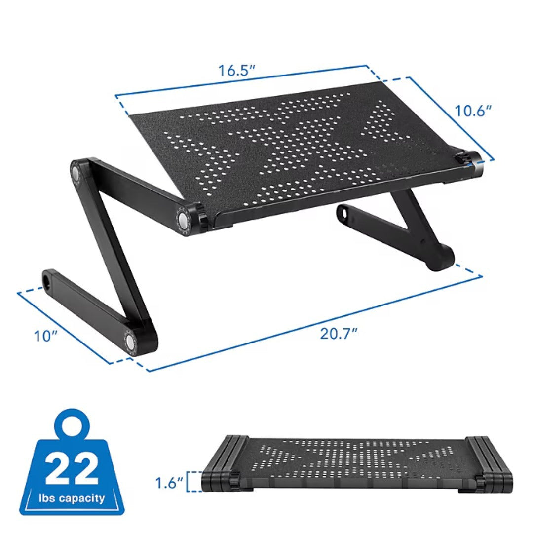 Mount-It! Laptop Riser / Stand Tilting Vented Aluminum up to 33Lbs Ergonomic - Tray Measures 16.5In x 10.6In - Black