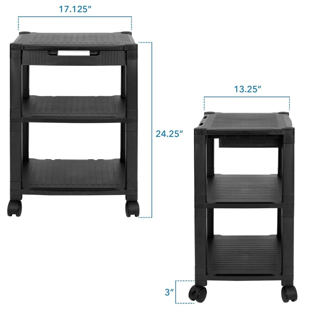 Mount-It! Printer Cart Height Adjustable Rolling with Casters 3 Shelves Max 22lbs per Shelf (17.2 x 13.25In) 24In Tall - Black