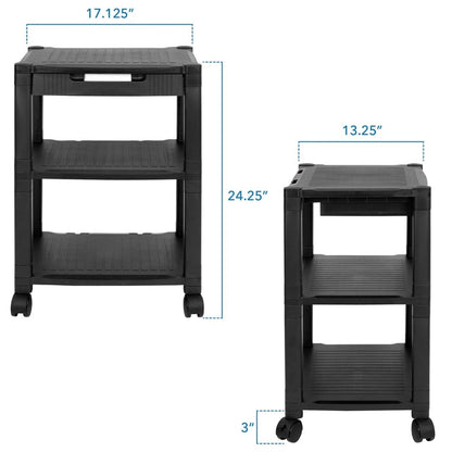 Mount-It! Printer Cart Height Adjustable Rolling with Casters 3 Shelves Max 22lbs per Shelf (17.2 x 13.25In) 24In Tall - Black