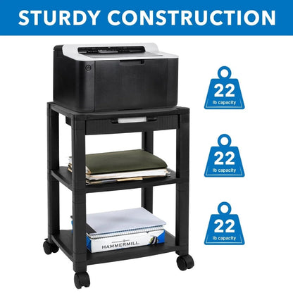 Mount-It! Printer Cart Height Adjustable Rolling with Casters 3 Shelves Max 22lbs per Shelf (17.2 x 13.25In) 24In Tall - Black