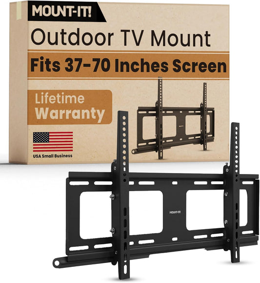 Mount-It! TV Mount Outdoor Weatherproof Lockable & Tilting Fits TVs 37 - 80In Flat TV Max 176lbs VESA - Black