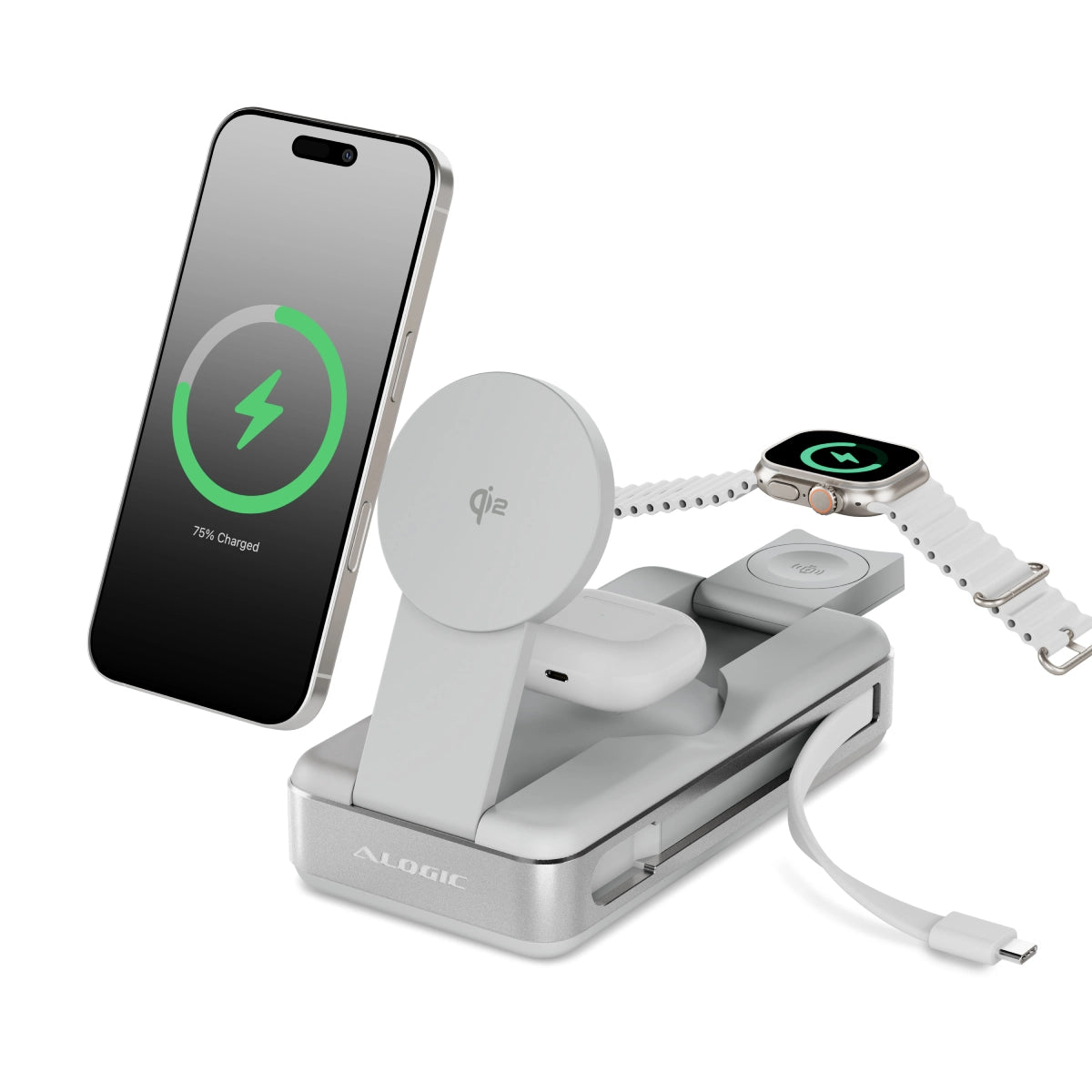 Alogic Alogic Qi2 Charging & Powerbank Roam 21000mAh 6-in-1 Fast Charging USB-C 100W Laptop Charging - Light Grey (SKU: