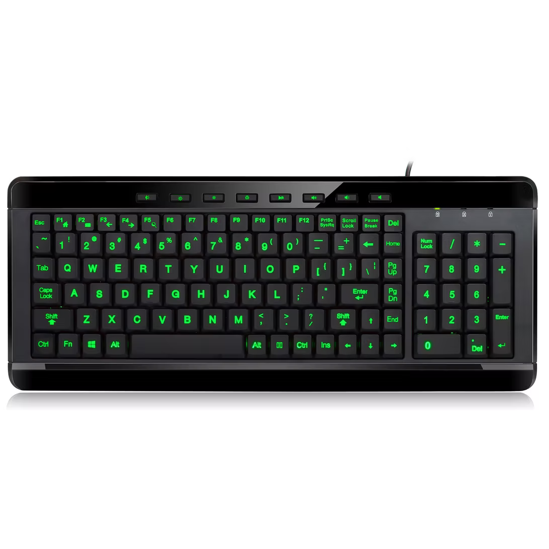 Adesso Adesso Keyboard Wired 2x Large Print Multimedia 3 Color Illuminated Backlight PC - Black (SKU: 54261) – Image 3