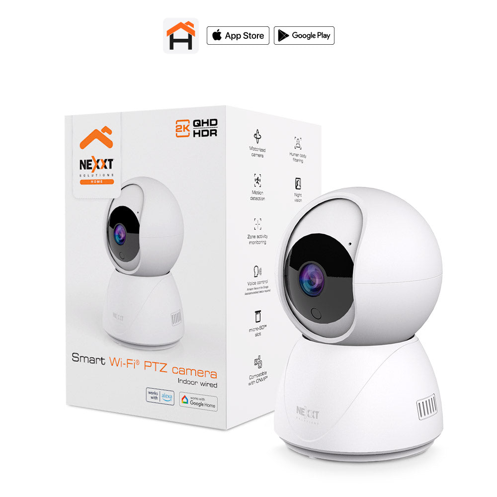 Nexxt Nexxt Smart Home Indoor Wifi Camera V2 2K PTZ (Pan Tilt Zoom) Motorized - 2 Way Communication Micro SD Slot Night Visio