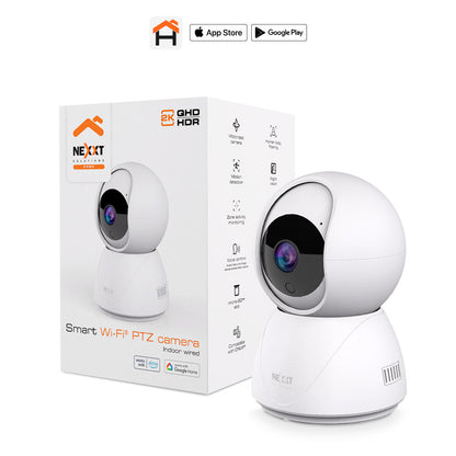 Nexxt Nexxt Smart Home Indoor Wifi Camera V2 2K PTZ (Pan Tilt Zoom) Motorized - 2 Way Communication Micro SD Slot Night