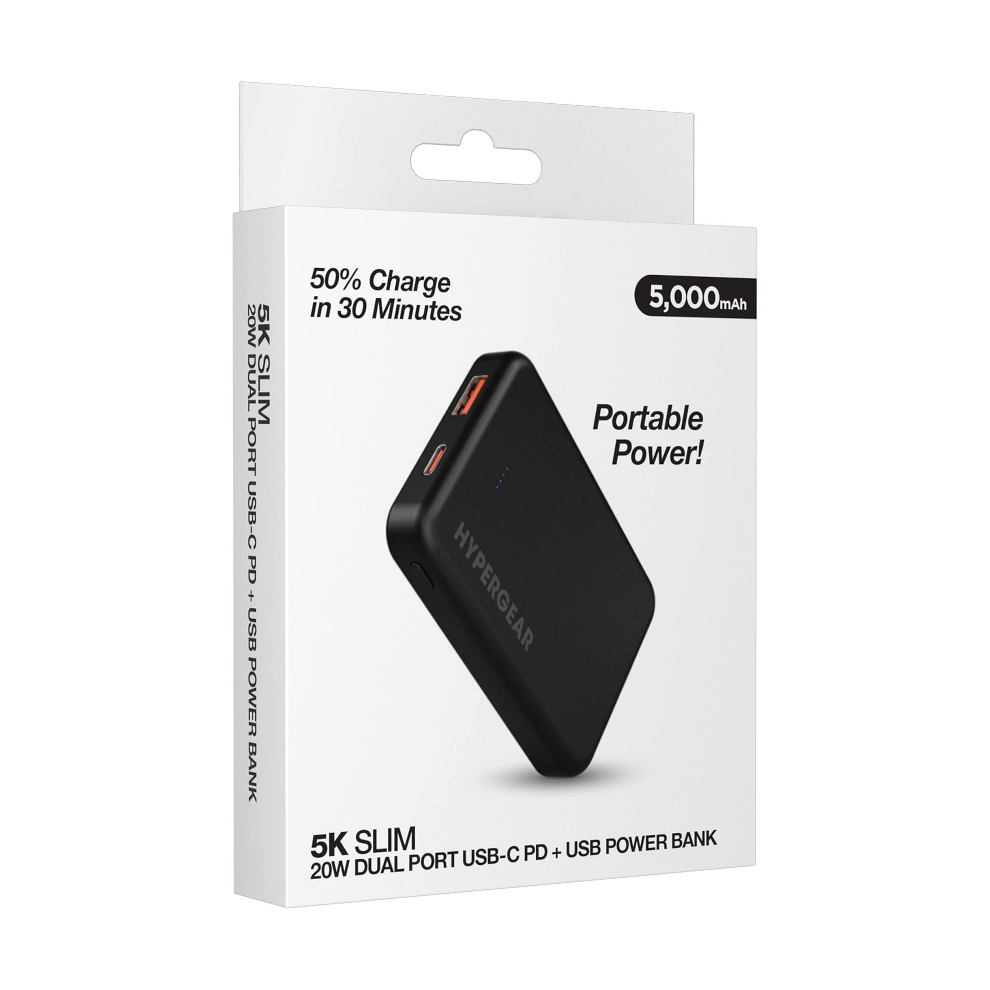 HyperGear HyperGear Basics Powerbank 5000mAh 2 Port USB-A (18W) USB-C (20W) PD Slim & Compact - Black (SKU: 54325) – Image 4