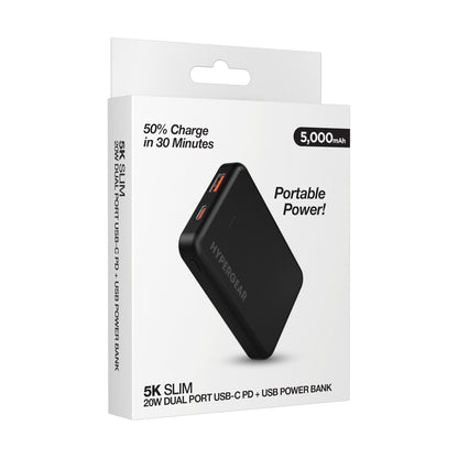 HyperGear HyperGear Basics Powerbank 5000mAh 2 Port USB-A (18W) USB-C (20W) PD Slim & Compact - Black (SKU: 54325) – Image 3