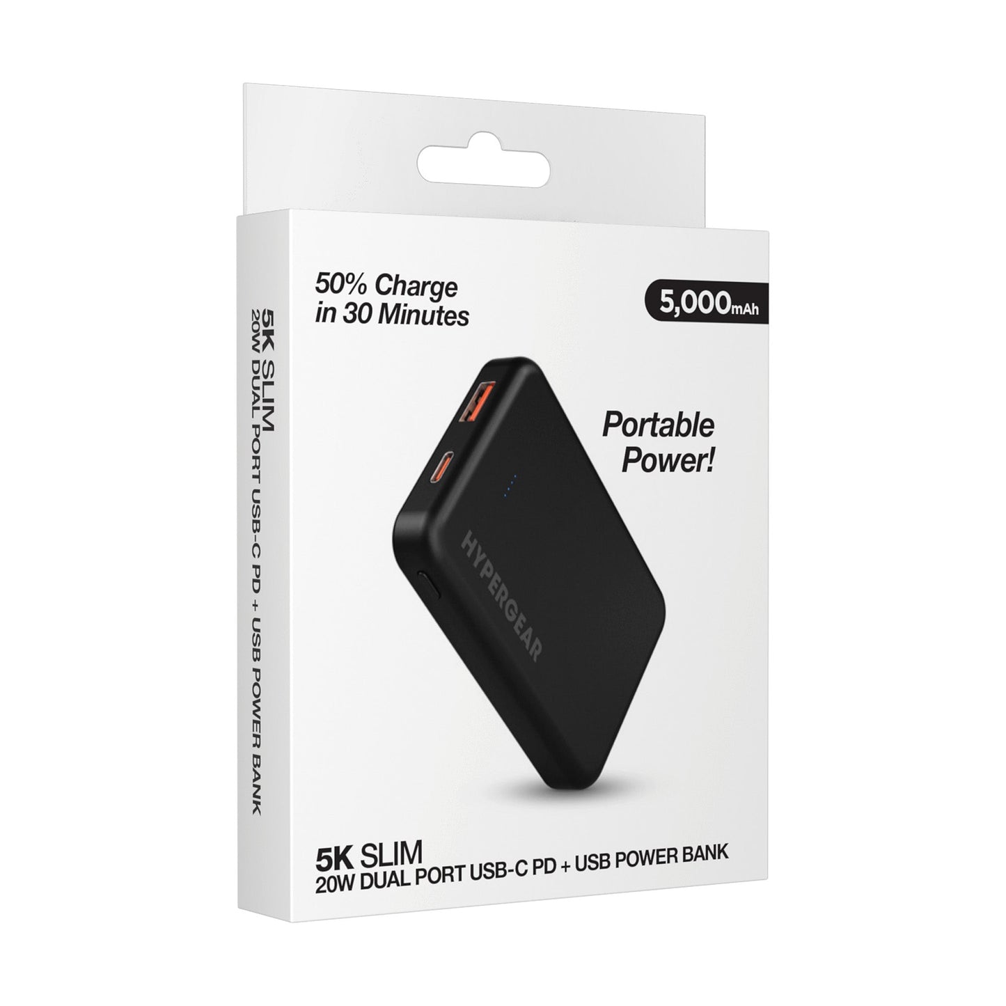 HyperGear HyperGear Basics Powerbank 5000mAh 2 Port USB-A (18W) USB-C (20W) PD Slim & Compact - Black (SKU: 54325) – Image 5