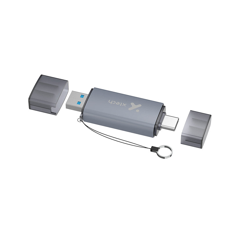 Xtech Xtech Card Reader High Speed USB-C or USB-A 3.0 Read/Write to SD or Micro SD Cards PC/Mac/Android/IOS Alluminum Alloy