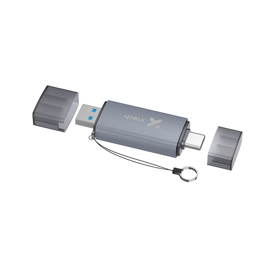 Xtech Xtech Card Reader High Speed USB-C or USB-A 3.0 Read/Write to SD or Micro SD Cards PC/Mac/Android/IOS Alluminum Alloy
