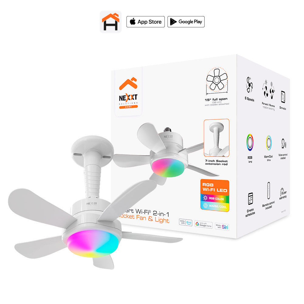 Nexxt Nexxt Smart Home Indoor Wifi Socket Fan & Light RGB 15In Fan 6 Speeds Forward & Reverse with Remote or Voice Controls
