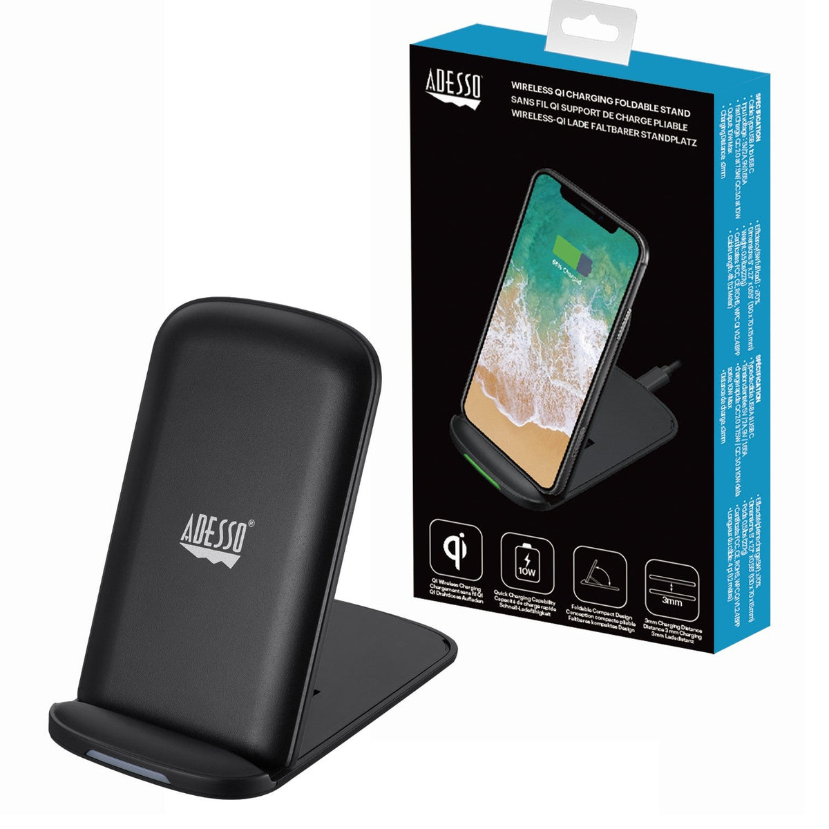Adesso Adesso 10W Wireless QI Charger with Foldable Stand (SKU: 54475) – Image 3