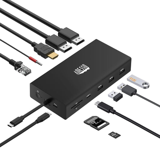 Adesso Adesso 12 IN-1 USB-C Multiport Docking Station Supports Dual Displayport, HDMI, USB3.0, PD,RJ45, TF, SD Cards,