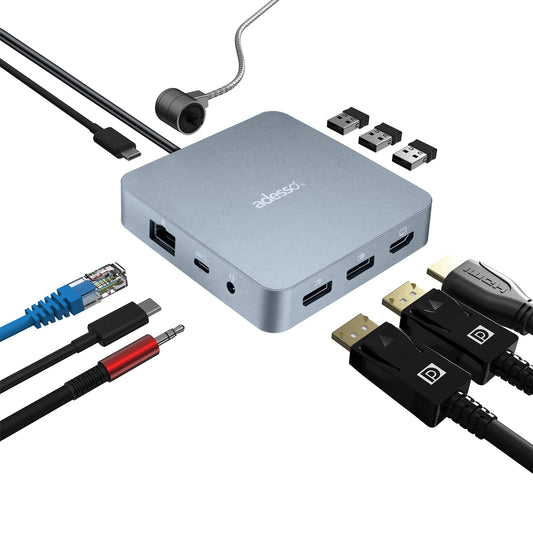 Adesso Adesso 11-IN-1 USB-C Multiport Docking Station Supports Dual Display, HDMI Port, USB 3.2,PD, RJ45, 3.5mm Jack,