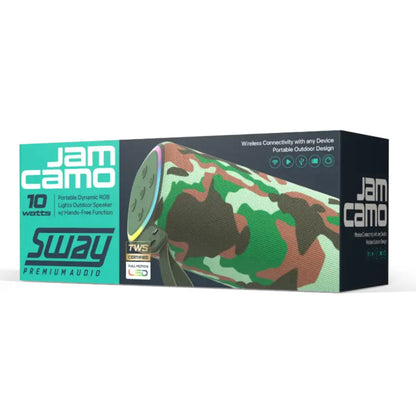 Adesso Sway Jam Camo Outdoor Wireless Speaker 10W IPX5 Portable Dynamic RBG Lights with Hands-Free Function (SKU: 54560)