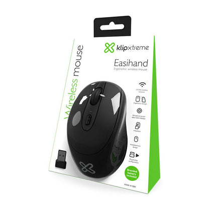 Klipxtreme Mouse Wireless Ergonomic 2.4Ghz 4 Button Ambidextrous 1600dpi PC/Mac - Black