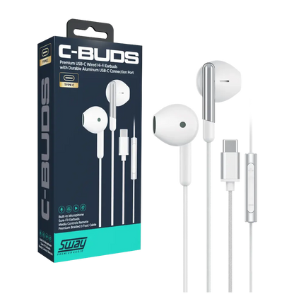 Sway SWAY Earbuds Wired USB-C with Volume Control - White (SKU: 54685) – Image 2