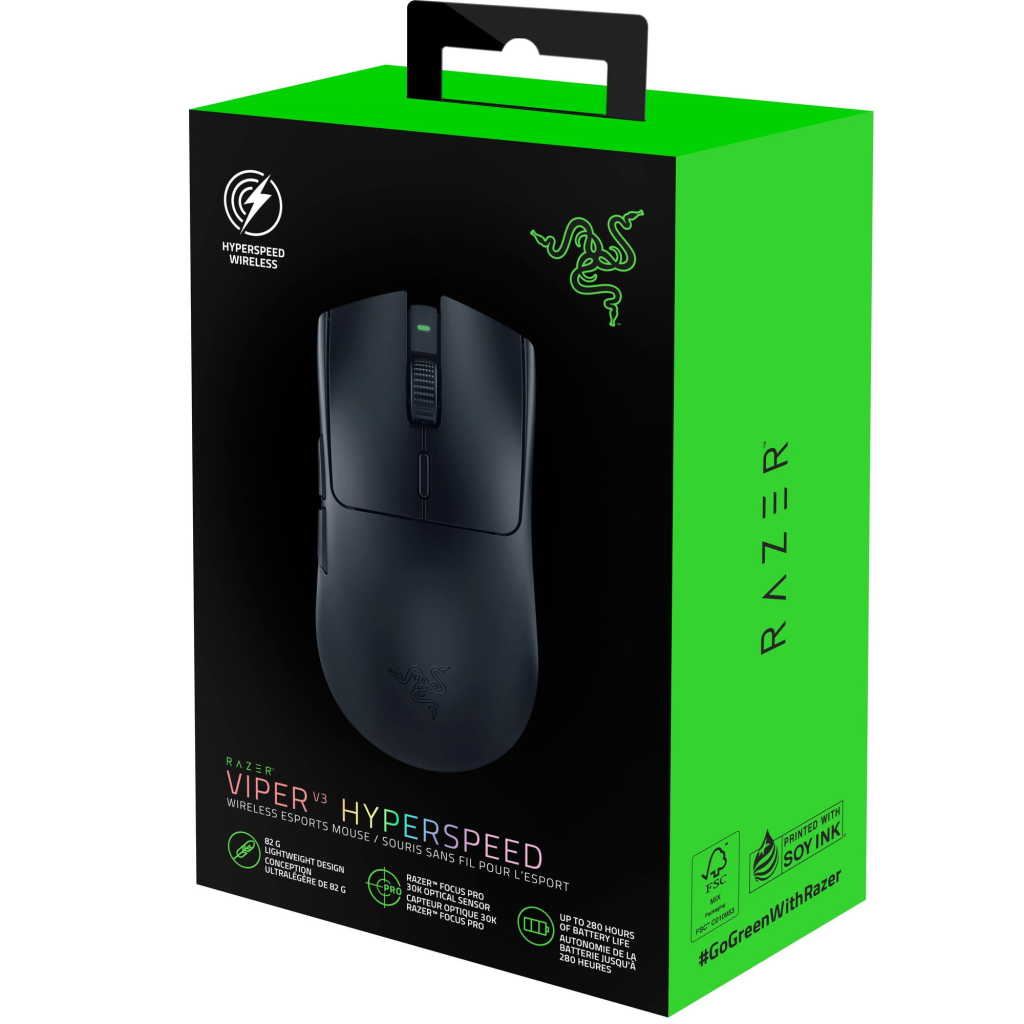 Razer Razer Gaming Mouse Wireless Viper V3 HyperSpeed Ultra Lightweight Esports 6 Buttons Focus Pro 30000 DPI Optical Sensor
