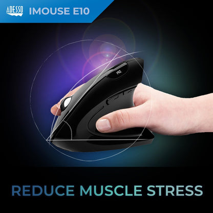 Adesso Mouse Wireless Vertical E10 6 Buttons up to 1600dpi Right Hand - Black