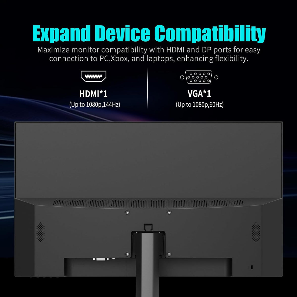 Viewedge Gaming Monitor 27in FHD (1920x1080p) up to 144 Hz with contrast ratio of Millions: 1, 178-degree viewing angle, HDR 10, and 1ms responsive time - Black