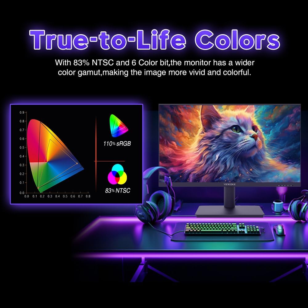 Viewedge Gaming Monitor 24in FHD (1920x1080p) up to 240hz VA panel with contrast ratio of Millions : 1, 178-degree viewing angle, and 1ms responsive time  - Black