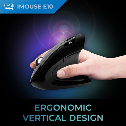Adesso Mouse Wireless Vertical E10 6 Buttons up to 1600dpi Right Hand - Black