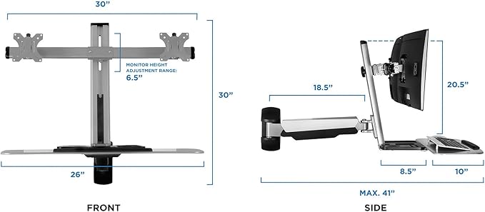 Mount-It! Sit Stand Workstation Wall Mounted with Dual Monitor & Keyboard Tray Gas Spring Includes CPU Wall Mount Heavy Duty Steel & Aluminum