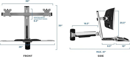 Mount-It! Sit Stand Workstation Wall Mounted with Dual Monitor & Keyboard Tray Gas Spring Includes CPU Wall Mount Heavy Duty Steel & Aluminum